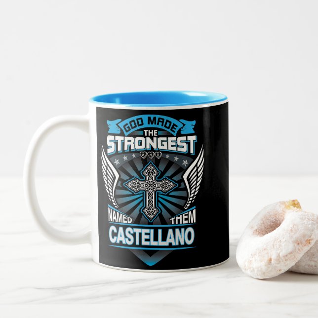 God Made The Strongest And Named Them Castellano Two-Tone Coffee Mug (With Donut)