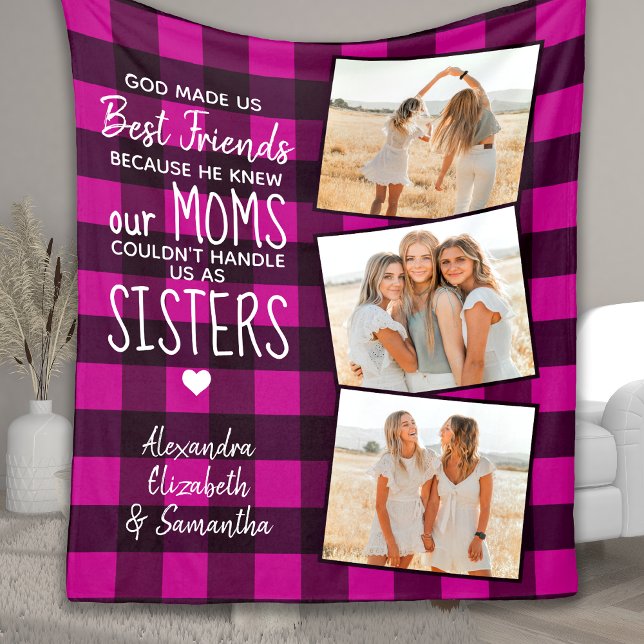 God Made Us Best Friends Pink Buffalo Plaid Photo Fleece Blanket (Creator Uploaded)