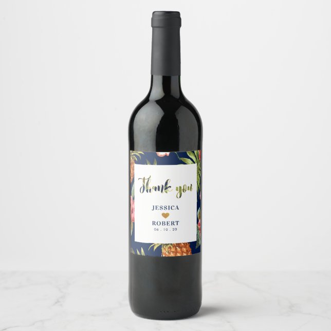 God & Navy | Tropical Wedding Custom Wine Label (Front)