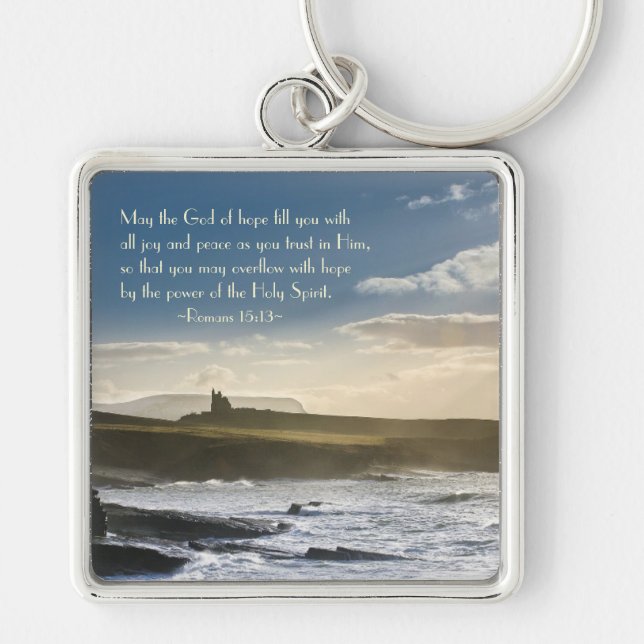 God of Hope, Romans 15:13 Bible Verse, Irish Coast Keychain (Front)
