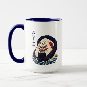 God of Onigiri Oni Samurai Japanese Rice Ball Wave Mug