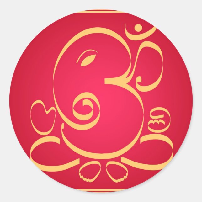 God  Om Ganesha on red Classic Round Sticker (Front)