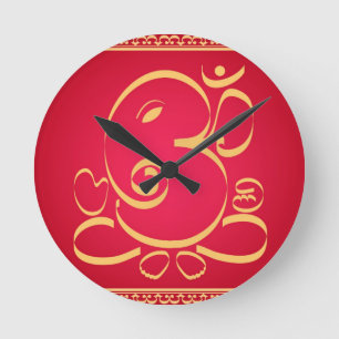 God  Om Ganesha on red Round Clock