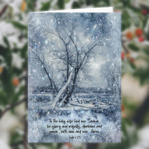 God Our Saviour Scripture Verse Snowy Trees Holiday Card