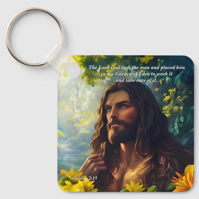 God Placed Man in the Garden, God & Creation Verse Keychain (Front)