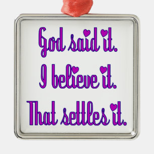 God Said It Purple with Hearts Metal Ornament