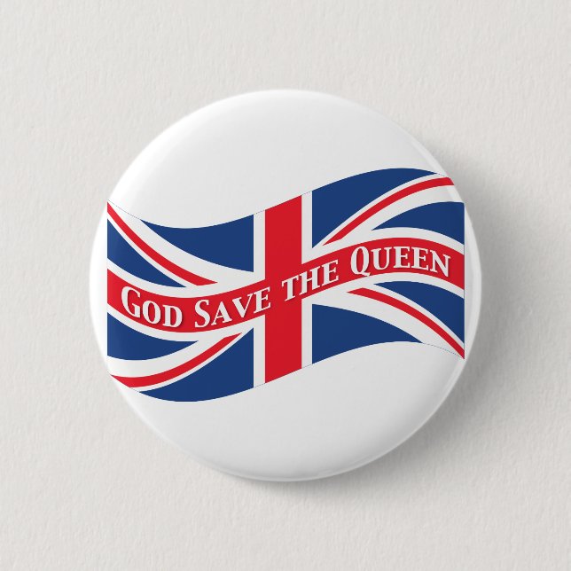 God Save the Queen with Union Jack 2 Inch Round Button (Front)