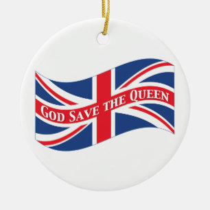 God Save the Queen with Union Jack Ceramic Ornament