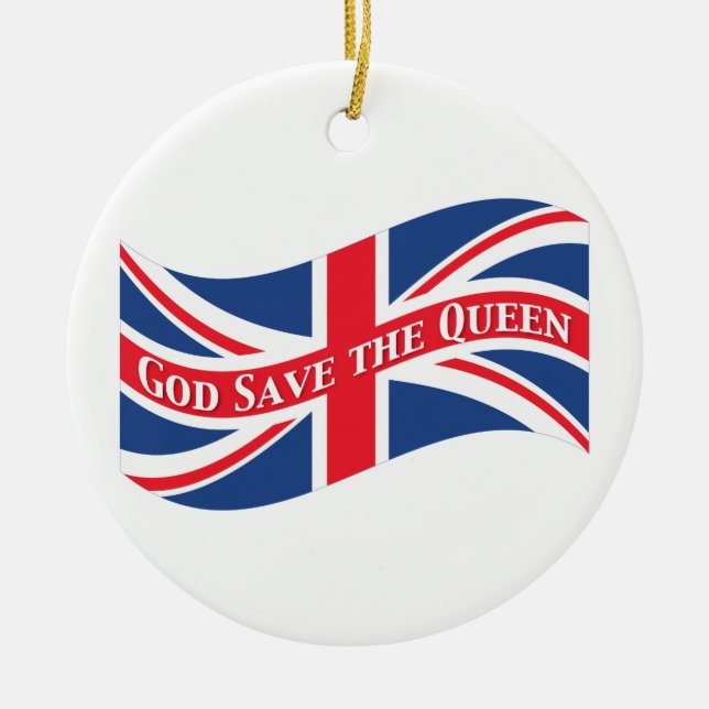 God Save the Queen with Union Jack Ceramic Ornament (Front)