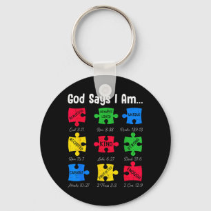 God Says Autism Awareness Christian Faith Puzzle Keychain