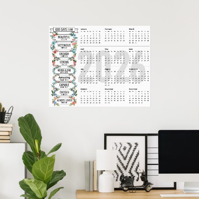 God says I am, 2026 Full year calendar Poster (Home Office)