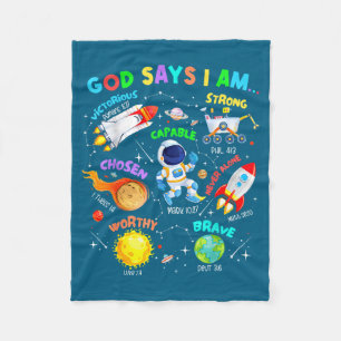 God Says I Am Astronaut Cosmic Planets Science Spa Fleece Blanket