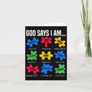 God Says I Am Autism Awareness Day Puzzle Pieces C Card