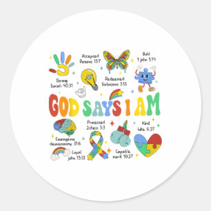 God Says I Am Autism Awareness Kids Christian  Classic Round Sticker