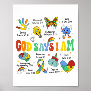 God Says I Am Autism Awareness Kids Christian  Poster