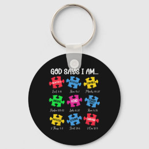 God Says I Am Bible Verses Christian Autism Awaren Keychain