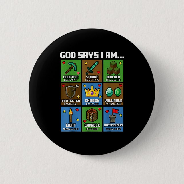 God Says I Am Bible Verses Xel Art Christian Gamer 2 Inch Round Button (Front)