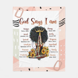 God Says I AM Black Christian Women Fleece Blanket