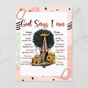 God Says I AM Black Christian Women Melanin Sista Postcard