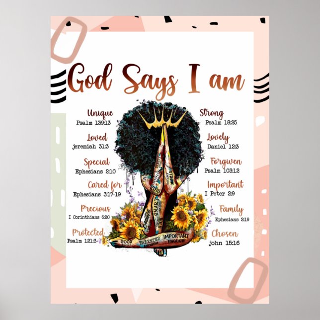 God Says I AM Black Christian Women Melanin Sista Poster (Front)