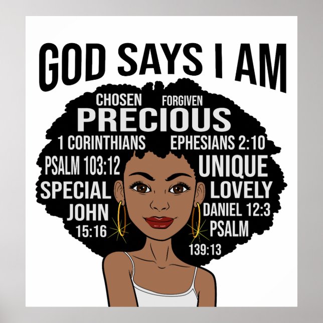 God Says I AM Black Christian Women Melanin Sista Poster (Front)