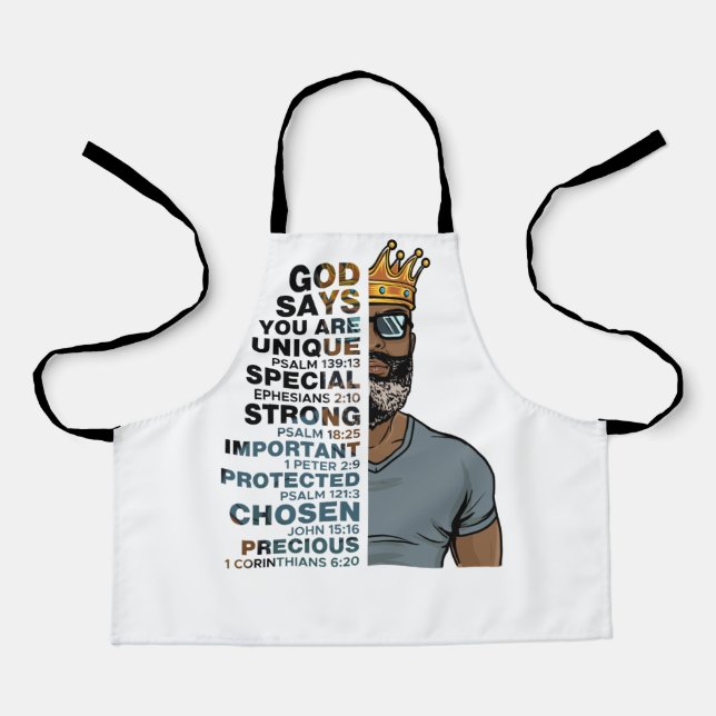 God Says I AM Black King Melanin Man Bruh Bro Love Apron (Front)