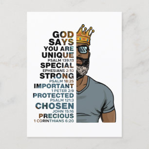 God Says I AM Black King Melanin Man Bruh Bro Love Holiday Postcard