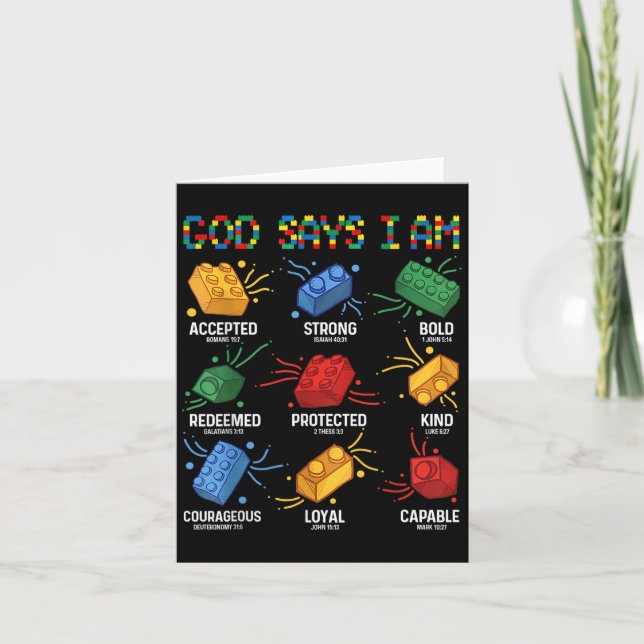 God Says I Am Building Brick Master Builder Block  Card (Front)