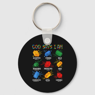 God Says I Am Building Brick Master Builder Block Keychain