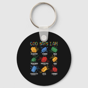 God Says I Am Building Brick Master Builder Block  Keychain