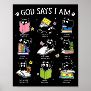God Says I Am Cat Book Lover Christian Cute Jesus Poster