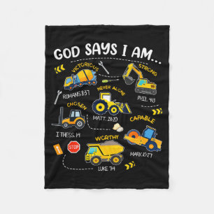 God Says I Am Christian Bible Verses Boys Construc Fleece Blanket