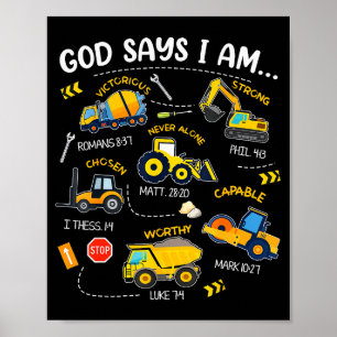 God Says I Am Christian Bible Verses Boys Construc Poster