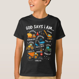 God Says I Am Christian Bible Verses Boys Construc T-Shirt