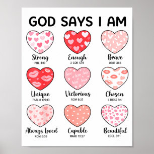 God Says I Am Christian Faith Heart Valentine Jesu Poster