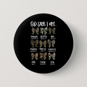 God Says I Am Christian Jesus Camo Coquette Bow Du 2 Inch Round Button