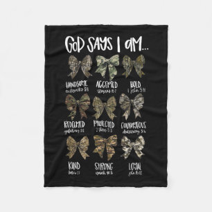 God Says I Am Christian Jesus Camo Coquette Bow Du Fleece Blanket