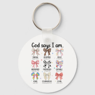 God Says I Am Coquette Bow Religious Christian Wom Keychain