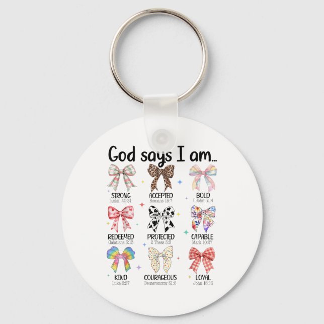 God Says I Am Coquette Bow Religious Christian Wom Keychain (Front)