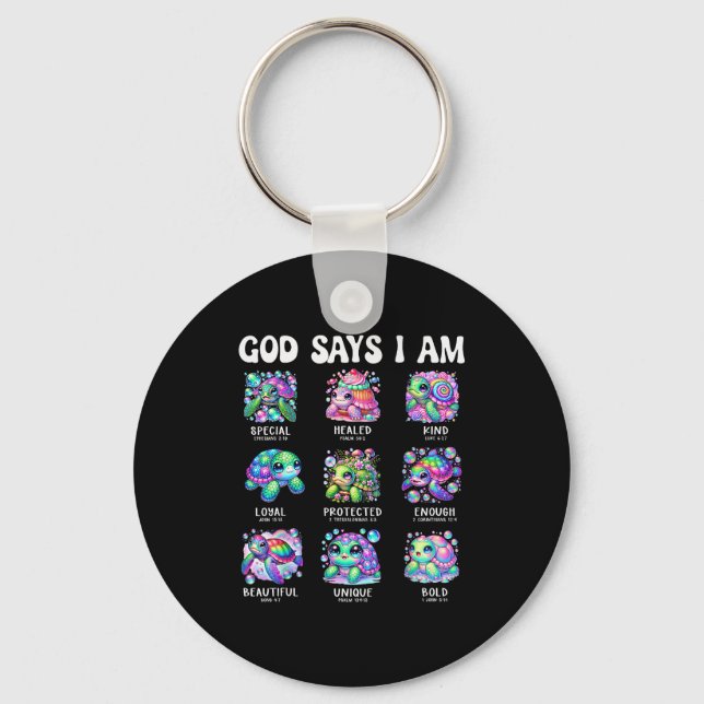 God Says I Am Cute Sea Turtle Scripture Design  Keychain (Front)
