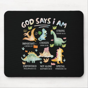 God Says I Am Dinosaur Bible Verse Christian Inspr Mouse Pad