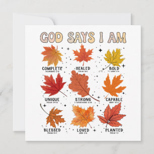 God says I am fall autumn harvest falling leaf Hal Invitation