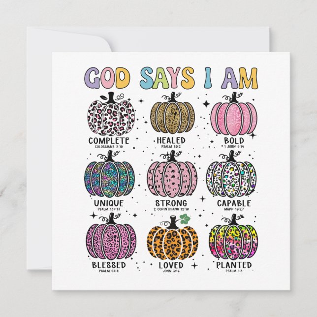 God says I am fall autumn harvest falling leaf Hal Invitation (Front)