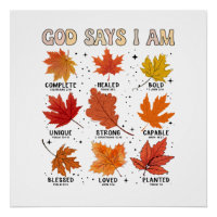 God says I am fall autumn harvest falling leaf Hal