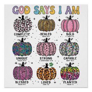 God says I am fall autumn harvest falling leaf Hal Poster