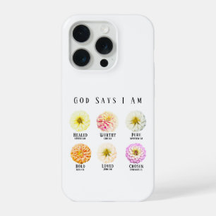 God Says I Am Floral Affirmation Bible Verse iPhone 15 Pro Case