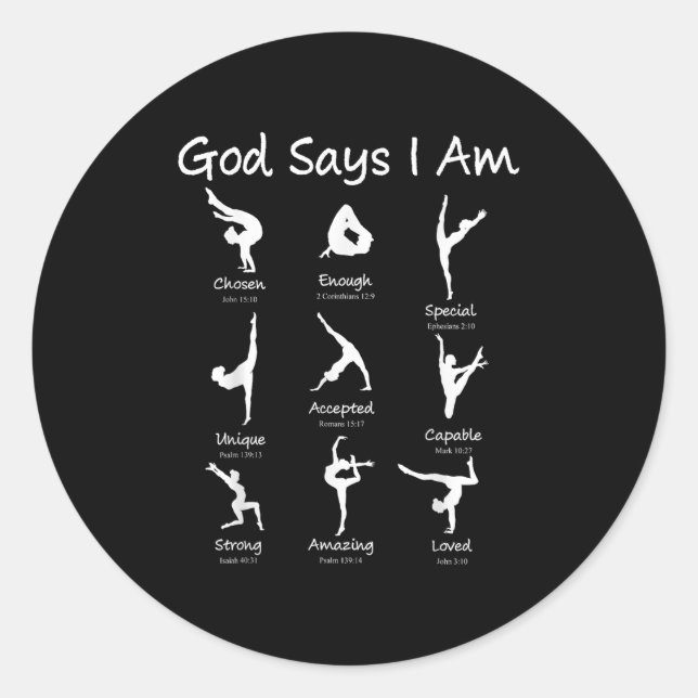 God Says I Am Gymnastics Teen Girl Toddler Cute Ch Classic Round Sticker (Front)