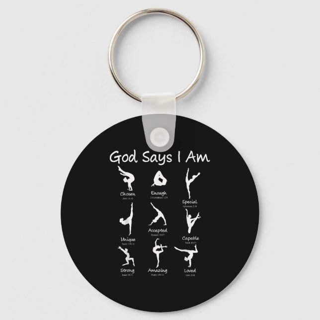 God Says I Am Gymnastics Teen Girl Toddler Cute Ch Keychain (Front)