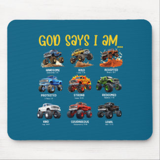 God Says I Am Monster Truck Toddler Kids Bible Ver Mouse Pad