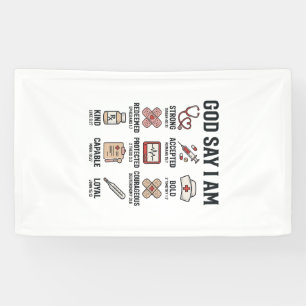 God Says I Am Nurse Faith Vintage Engraving Design Banner